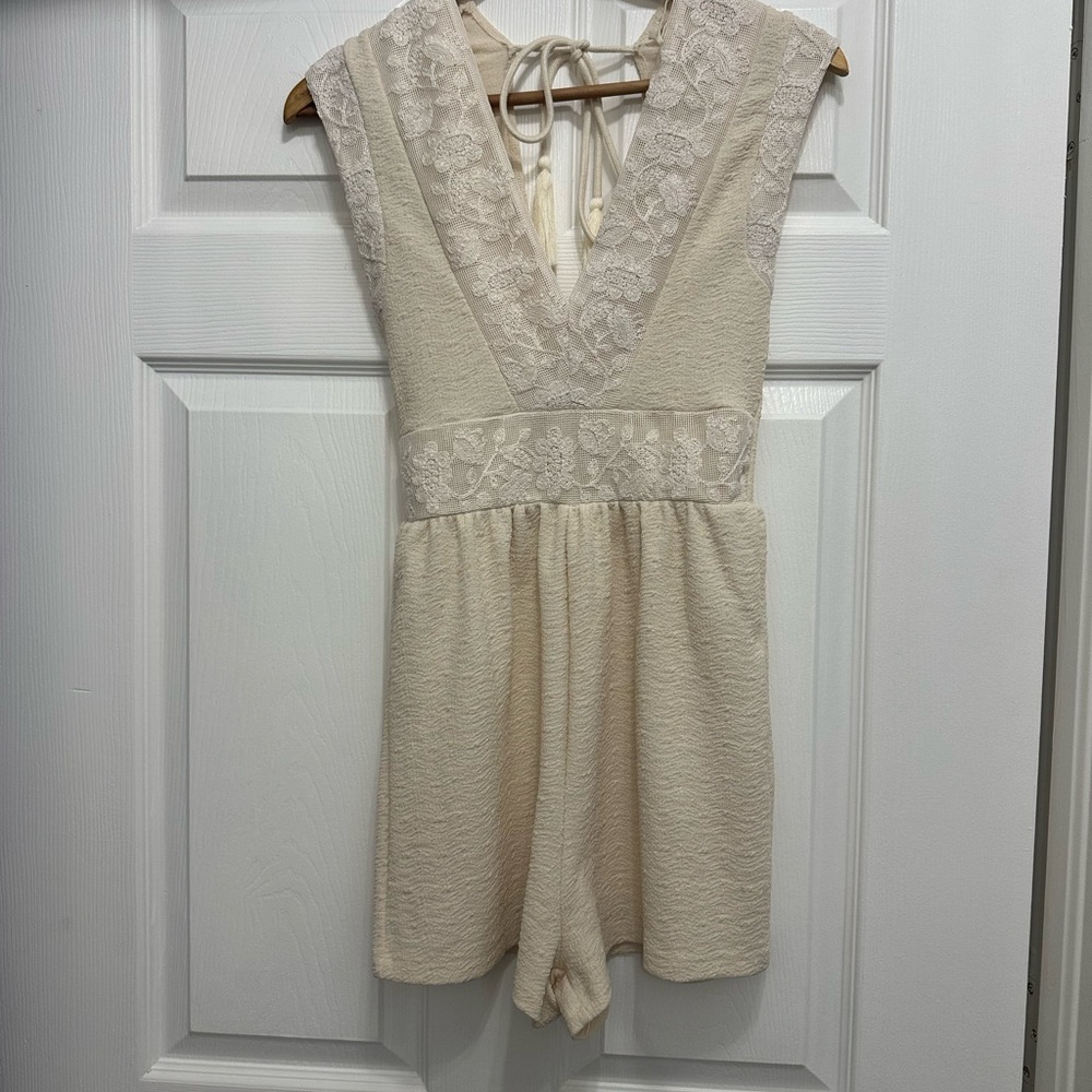 Cream Lace V-Neck Romper